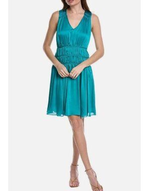 Trina Turk Islander Shirred Gathered Satin Dress